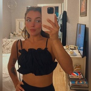 Black Ruffle Trim Crop Top